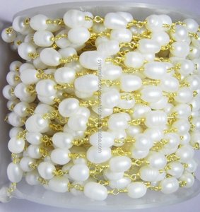 Recién llegado, cadena de cuentas de perlas de agua dulce chapadas en oro Nanplanetsilver, cuentas de forma ovalada Unisex - Product Image 2