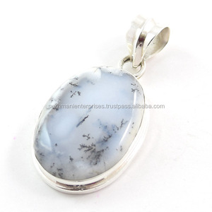 Pendentif en argent sterling 925 de qualité supérieure, agate dendrite naturelle, bijoux indiens faits à la main, pendentifs inspirés. - Product Image 1