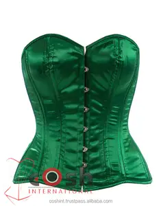 Overbust Steelboned Green Satin Extreme Curvy Corset Supplier, Waist And Slimming Corset Vendors Exporters