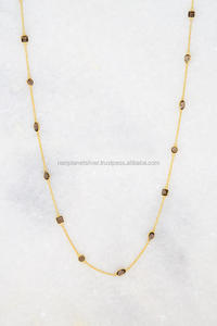 <b>Long</b>-Stranded Smoky Quartz with Gold Vermeil Elegant Layered <b>Necklace</b> for Engagement Wedding Anniversary or Party Gift Idea - Product Image 1