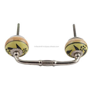 Wholesale Cabinet <b>Handle</b> Handmade Yellow Ceramic Black Floral Bridge Bulk Dresser <b>Handles</b> Lot Vintage Drawer Cabinet <b>Door</b> Pull - Product Image 3