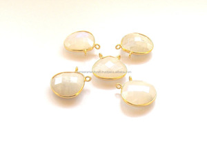 925เงินสเตอร์ลิงสีขาวรุ้งมูนสโตนพลอยเครื่องประดับชุบทองทำเหลี่ยมเพชรพลอยเชื่อมต่อฝา - Product Image 2