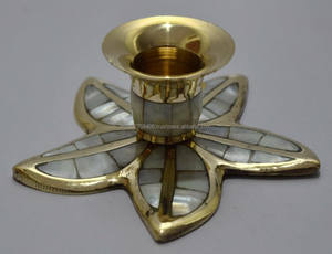 Brass <b>Candle</b> <b>Stick</b> <b>Holders</b> with Mother of Pearl Design Handmade Metal Home Decor - Product Image 2