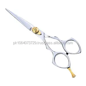 Ciseaux de coiffeur ciseaux de coiffure en acier inoxydable pour les barbiers professionnels avec vis en or réglable et repose-doigt - Product Image 1