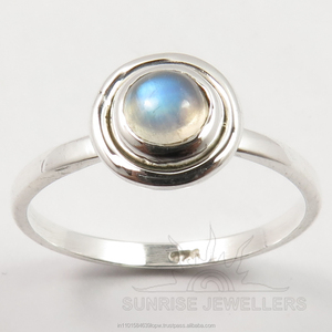 En gros Collection 925 Solide En Argent Sterling Véritable ARC-EN-CIEL PIERRE DE LUNE Ronde Cabochon Pierres Précieuses Belle Bague Chaque Tailles Meilleur Cadeau - Product Image 2