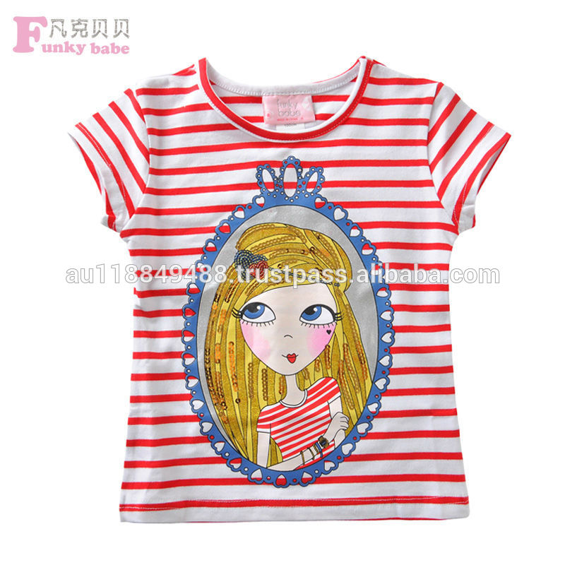 2015 Lastest лето стиль Junir девушки хлопок полосой обычай печать майка