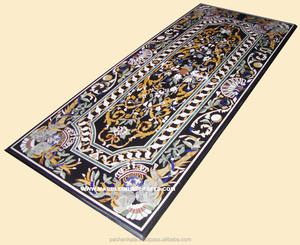 Hermosa Mesa Rectangular con Incrustaciones de Mármol Negro Hecha a Mano - Product Image 1