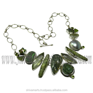 Hermoso collar de peridoto de perlas Druzy naturales, joyería de plata de ley 925 con cadena de eslabones, patrón geométrico, regalos de moda para mujer - Product Image 2