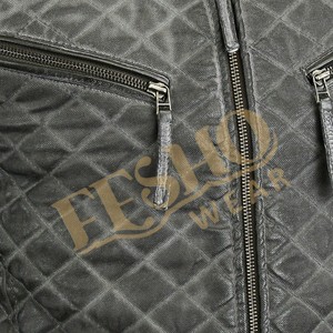 เสื้อตัวนอกคอตั้งทำจากผ้าใบเคลือบผิววัวสำหรับผู้ชายผู้หญิง - Product Image 2