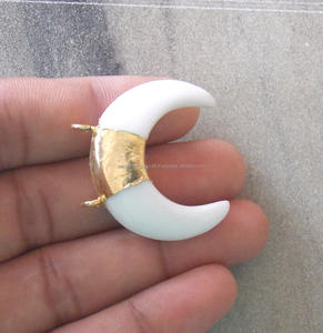 Colgante de bisel de Plata de Ley 925 hecho a mano calcedonia blanca forma de luna joyería de moda chapado en oro CZ colgante religioso ortodoxo - Product Image 3