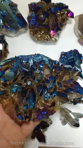 Blue Cobalt Titanium Flame Aura Crystal Cluster, Blue Cobalt Titanium Aura Quartz Crystal Cluster, Titanium Aura Quartz
