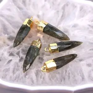 จี้รูปหัวกระสุนหินลาบราดอไรต์ธรรมชาติลูกปัดจี้อัญมณีชุบทองสำหรับทำเครื่องประดับงานปาร์ตี้ - Product Image 1