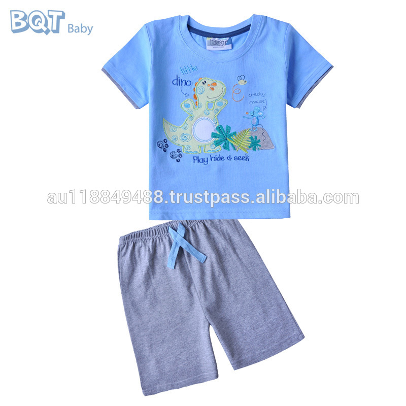 Вышивать узор хлопок топ + короткие корейские летние дети комплект одежды