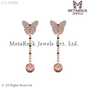 Pendientes de oro rosa de 14k con forma de barra de diamante, pendientes con Diseño de barra de mariposa de piedras preciosas, aretes de nuevo diseño - Product Image 3