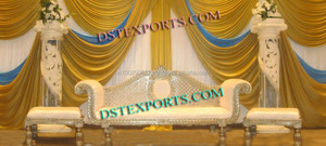 ชุดโซฟาไม้แกะสลักสำหรับงานแต่งงานสไตล์เอเชียราชวงศ์สำหรับงานแต่งงานชุดโซฟาหรูหราสีทองสำหรับเจ้าสาวและเจ้าบ่าว - Product Image 3