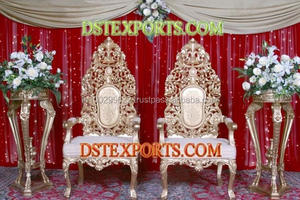 Chaises de mariage indien chaises de mariage trône doré chaises en métal en laiton chaises de mariage sculptées en bois à dossier haut prix d'usine en Australie - Product Image 5