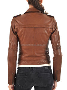 High Street Stylish <b>Brown</b> Windproof Motorbike Sheep Skin Leather Jacket <b>Men</b> Slim Fit Genuine Leather Front Logo - Product Image 5