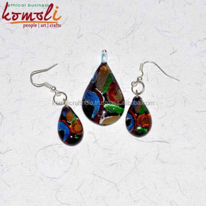 Lampworking Murano ชุดเครื่องประดับ,จี้แก้วแฮนด์เมดหลากสีพร้อมต่างหู - Product Image 3