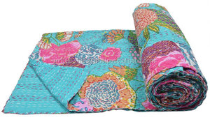 Edredón indio de trabajo Kantha Gudri, manta reversible de algodón con estampado de frutas, colcha hecha a mano, ropa de cama, Sábana doble de tamaño Queen - Product Image 6