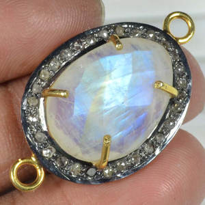 Connecteur en argent sterling 925 fait main avec diamants pavés et pierre de lune arc-en-ciel facettée chatoyante, idéal pour les fêtes et les occasions classiques - Product Image 2