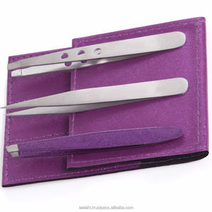 Juego profesional de 3 pinzas para cejas de acero inoxidable púrpura Las mejores herramientas de belleza de Punta inclinada y punta recta - Product Image 5