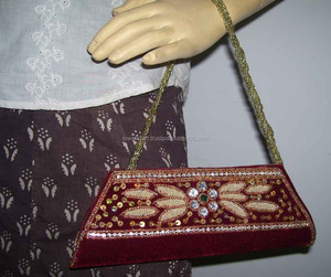 Lowellcraft Indian Bridal Clutch Purse with Zircon & Dabca Work <b>Red</b> Polyester Made in Delhi - Product Image 5