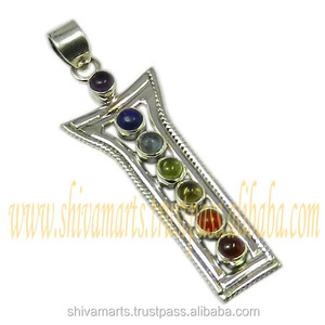 Sólido 925 plata esterlina citrino Multi piedra preciosa colgante indio hecho a mano plata elegante joyería fina colgantes y dijes - Product Image 2