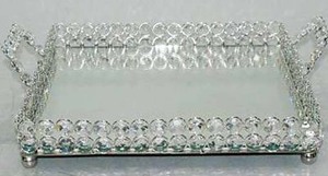 Custom Nordic Unique Modern Luxury Gold Metal Rectangle Decorative <b>Crystal</b> <b>Mirror</b> Serving Trays Set <b>with</b> Handles for Home Decor - Product Image 3