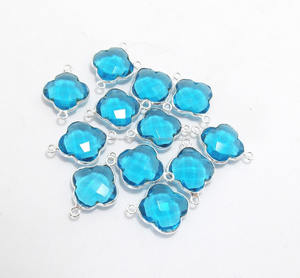 Conector de Bisel de Plata de Ley 925 con Cuarzo Azul, Doble Enganche, Acabado en Oro y Plata, Forma de Trébol, 15x15mm, Fornituras para Joyería - Product Image 5