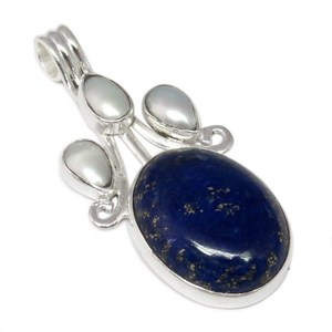Shri Ashapura Jewels - Fascinante Colgante Redondo de Plata de Ley con Perla de Lapislázuli Azul y Blanco, Joyería Moderna para Mujer, Unisex, para Fiestas - Product Image 5