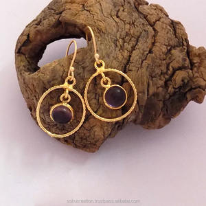 SOKU#3473 Wedding Earrings Vermeil <b>Gold</b> Plated Designer Texture Artisan Handmade Shape Dangle Brass Fashion <b>Jewelry</b> <b>Sets</b> - Product Image 2