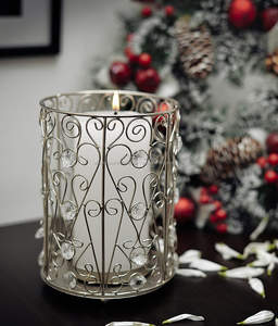 Cher métal fil cristal rond chauffe-plat bougie votive argent fini pour la maison noël table lumières décor - Product Image 1