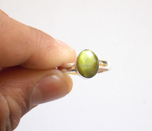 แหวนแต่งงานพลอย monalisa สีเขียวทำด้วยมือชุบเงินทรงรีตัดขอบเครื่องประดับแฟชั่นสำหรับผู้หญิง - Product Image 2