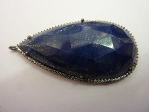 Bijoux couleur argent pour femmes Lapis Lazuli pavé CZ poire pendentif en pierres précieuses avec réglage de lunette en gros pour les enfants - Product Image 2