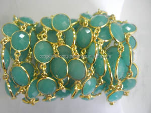 Blue Aqua Chalcedony Connector Chain Chalcedony 24k Gold Plated Bezel Continuous Connectors Beaded - Product Image 2