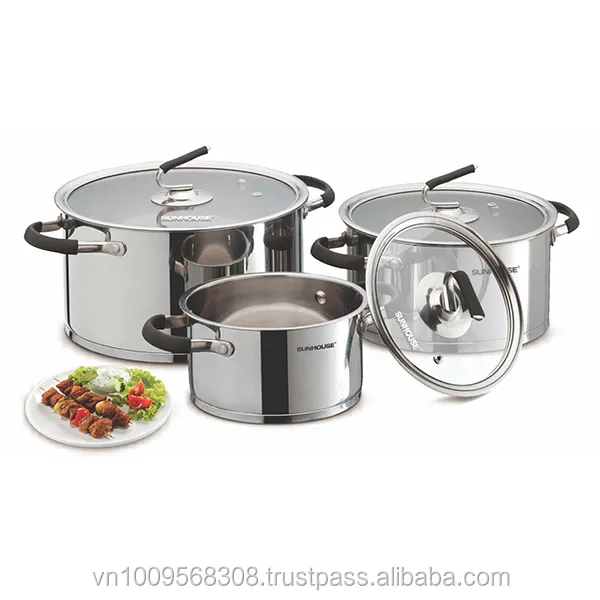 2024 Best Price New Design Non Stick Cooking Pot Set Stainless Steel 3-pot Cookware set for Home Cooking