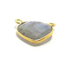 Magnifique pierre précieuse naturelle de labradorite, argent sterling 925 plaqué or 18 carats, connecteur en forme de cœur facetté, fait main, 12 mm - Product Image 1