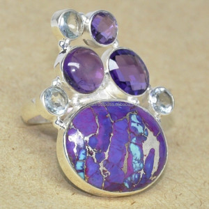 multi gemstone 925 sterling silver <b>rings</b> multi gemstone Purple copper Turquoise, Amethyst, Blue Topaz, <b>Crystal</b> Gemstone <b>Ring</b>. - Product Image 2