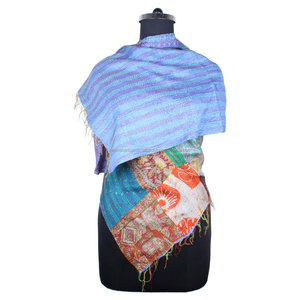 Kantha trabajo seda parche trabajo hecho a mano estilo Vintage bufanda diseño de moda para niñas SC1414 bufanda Vintage kantha cosido a mano - Product Image 1