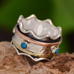 Beautiful Handmade Wholesale Sterling Silver <b>Stress</b> Free Spinner Plain <b>Rings</b> Featuring Bezel Setting Silver Brass Copper - Product Image 1