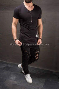 เสื้อยืดซิปด้านหน้าผ้าฝ้าย OEM แบบกำหนดเองสำหรับผู้ชาย - Product Image 3