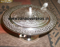 Plat de service circulaire en laiton plaqué argent, gaufré, avec couvercle et cuillère, pour restaurant, hôtel, usage domestique, vaisselle, India Rana Overseas