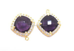 Connecteur de lunette en argent sterling 925 en forme de coussin fait main avec pierre précieuse de quartz améthyste et pierre plaquée or de zircone cubique - Product Image 4