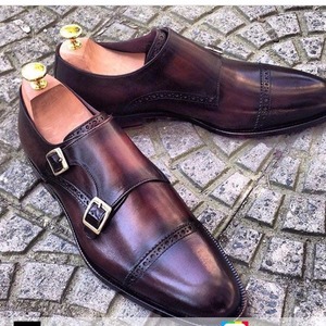 Valeriano Romano Chaussures Oxford à boucle pour homme en cuir véritable avec construction Goodyear - Toutes saisons - Product Image 1