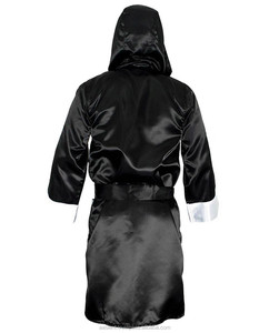 Bata de boxeo roja con forro de plata y capucha, ropa de boxeo de satén hecha a medida - Product Image 5