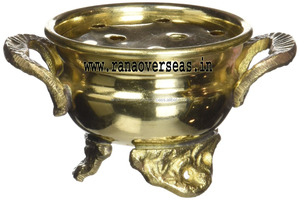 ที่ใส่กระถางธูปทองเหลืองมีสามขาและสองด้ามสำหรับพิธีกรรมแท่นบูชาและรอยเปื้อน - Product Image 3