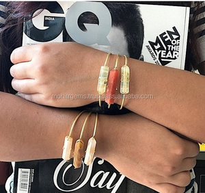 Brazalete de Aleación Ajustable para Mujer, Estilo Lápiz, con 3 Piedras de Cuarzo, Hecho a Mano, Personalizado, al por Mayor, Sin Níquel - Product Image 3