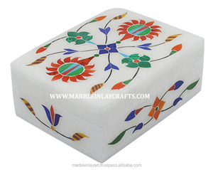 Caja de joyería india con incrustaciones de mármol blanco - Product Image 1