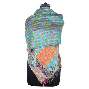 Kantha ผ้าปะผ้าไหมงานแฮนด์เมดผ้าพันคอสไตล์วินเทจผ้าพันคอดีไซน์ทันสมัยสำหรับเด็กผู้หญิงผ้าพันคอ SC1420เย็บด้วยมือสไตล์วินเทจ - Product Image 1