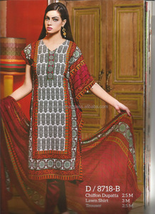Trajes de césped clásicos pakistaníes Vestidos de algodón estampados - Product Image 3